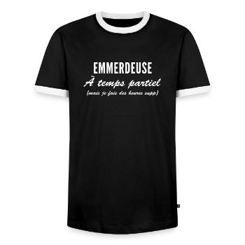Emmerdeuse à temps partiel - T-shirt contrasté Homme - noir/blanc - Devant - AI Model Female 172 light (172cm) & AI Model Male 178 light (178cm)