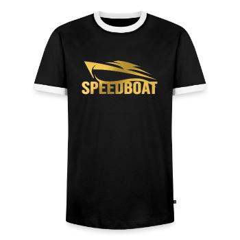 motorboot speedboat powerboat racing kapitän boat - Männer Kontrast-T-Shirt - Schwarz/Weiß - Vorne - AI Model Female 172 light (172cm) & AI Model Male 178 light (178cm)