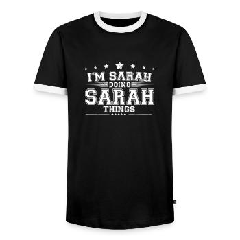 Sara - Männer Kontrast-T-Shirt - Schwarz/Weiß - Vorne - AI Model Female 172 light (172cm) & AI Model Male 178 light (178cm)
