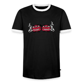 2 hemp-smoking monsters - Men's Ringer Shirt - black/white - Front - AI Model Female 172 light (172cm) & AI Model Male 178 light (178cm)