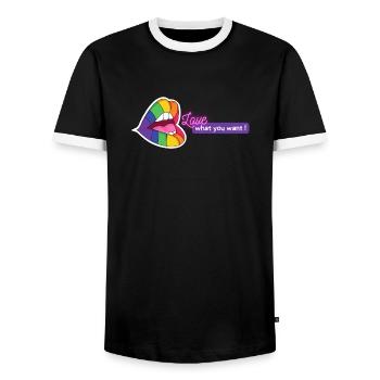 LGBT Lèvres colorées Aimez ce que vous voulez Idée cadeau - T-shirt contrasté Homme - noir/blanc - Devant - AI Model Female 172 light (172cm) & AI Model Male 178 light (178cm)