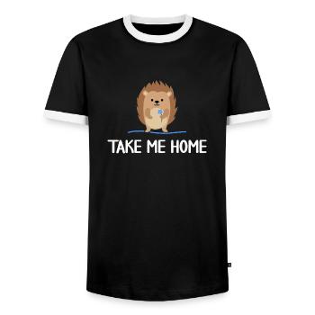 Single hedgehog seeks love flirt-vibes in autumn - Men's Ringer Shirt - black/white - Front - AI Model Female 172 light (172cm) & AI Model Male 178 light (178cm)