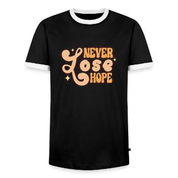 2023 BESTE ZITATE Verlieren Sie nie die Hoffnung - Männer Kontrast-T-Shirt - Schwarz/Weiß - Vorne - AI Model Female 172 light (172cm) & AI Model Male 178 light (178cm)