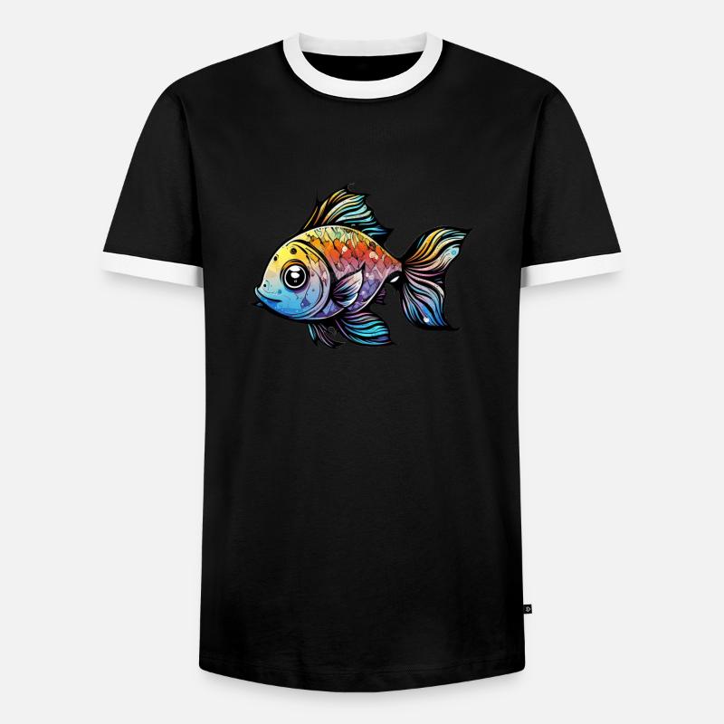 Fish Rainbow Drawing - Men's Ringer Shirt - black/white