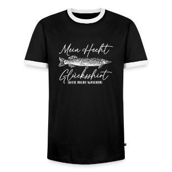 Mein Hecht Glücksshirt Angel Fischen Zubehör - Männer Kontrast-T-Shirt - Schwarz/Weiß - Vorne - AI Model Female 172 light (172cm) & AI Model Male 178 light (178cm)