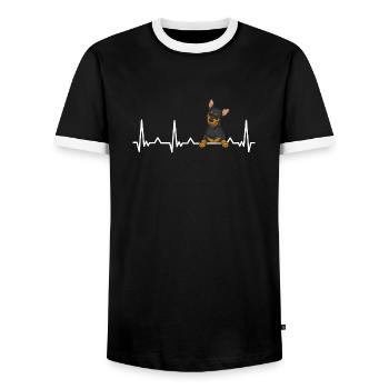 Miniature Pinscher Rehpinscher Min Pin Dog - Men's Ringer Shirt - black/white - Front - AI Model Female 172 light (172cm) & AI Model Male 178 light (178cm)