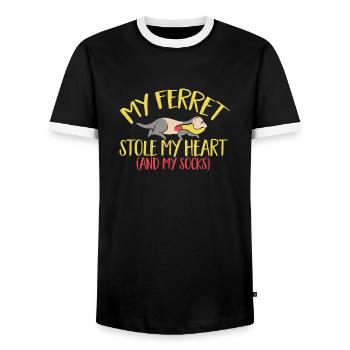 Furet, propriétaire de furet - T-shirt contrasté Homme - noir/blanc - Devant - AI Model Female 172 light (172cm) & AI Model Male 178 light (178cm)