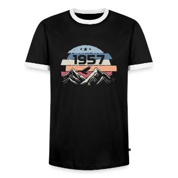 Original 1957 Jahrgang 1957 Geburtstag 1957 - Männer Kontrast-T-Shirt - Schwarz/Weiß - Vorne - AI Model Female 172 light (172cm) & AI Model Male 178 light (178cm)