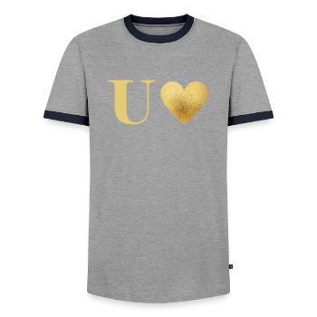 Buchstabe u goldenes Herz - Männer Kontrast-T-Shirt - Grau/Navy  - Vorne - AI Model Female 172 light (172cm) & AI Model Male 178 light (178cm)
