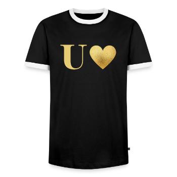 Letter u golden heart - Men's Ringer Shirt - black/white - Front - AI Model Female 172 light (172cm) & AI Model Male 178 light (178cm)
