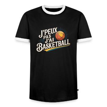J'peux pas j'ai basketball - T-shirt contrasté Homme - noir/blanc - Devant - AI Model Female 172 light (172cm) & AI Model Male 178 light (178cm)