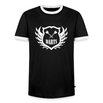 darts shield - Männer Kontrast-T-Shirt - Schwarz/Weiß - Vorne - AI Model Female 172 light (172cm) & AI Model Male 178 light (178cm)