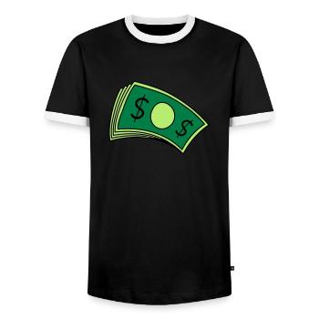 Money Piles of Bills - Men's Ringer Shirt - black/white - Front - AI Model Female 172 light (172cm) & AI Model Male 178 light (178cm)