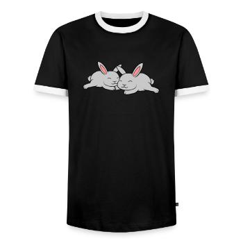 2 bunnies in love - Men's Ringer Shirt - black/white - Front - AI Model Female 172 light (172cm) & AI Model Male 178 light (178cm)