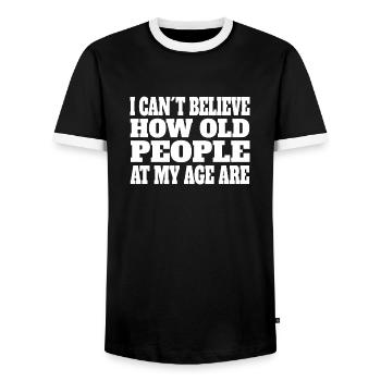 Pensioner Dad Birthday Saying Pension Start Grandpa Grandma - Men's Ringer Shirt - black/white - Front - AI Model Female 172 light (172cm) & AI Model Male 178 light (178cm)