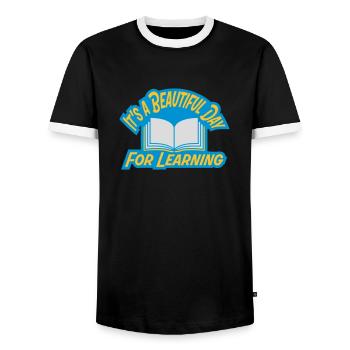 beautiful day for learning - Men's Ringer Shirt - black/white - Front - AI Model Female 172 light (172cm) & AI Model Male 178 light (178cm)