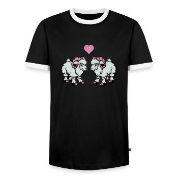 Sheep Comic Aries Love - Men's Ringer Shirt - black/white - Front - AI Model Female 172 light (172cm) & AI Model Male 178 light (178cm)