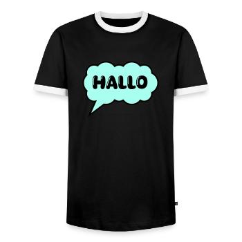 Speech bubble Hello - Men's Ringer Shirt - black/white - Front - AI Model Female 172 light (172cm) & AI Model Male 178 light (178cm)
