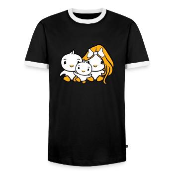 3 Birds Family Parents Mom Dad Three Child Baby - Men's Ringer Shirt - black/white - Front - AI Model Female 172 light (172cm) & AI Model Male 178 light (178cm)