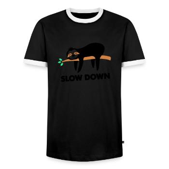 Sloth slow down - Men's Ringer Shirt - black/white - Front - AI Model Female 172 light (172cm) & AI Model Male 178 light (178cm)