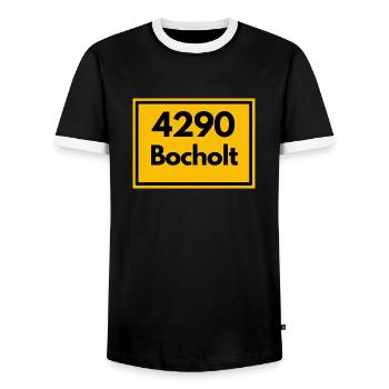 Town sign - then retro old zip code 4290 BOCHOLT - Men's Ringer Shirt - black/white - Front - AI Model Female 172 light (172cm) & AI Model Male 178 light (178cm)