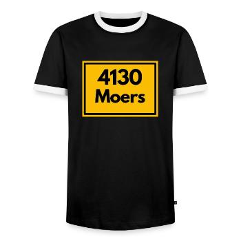 Town sign - then retro old zip code 4130 MOERS - Men's Ringer Shirt - black/white - Front - AI Model Female 172 light (172cm) & AI Model Male 178 light (178cm)