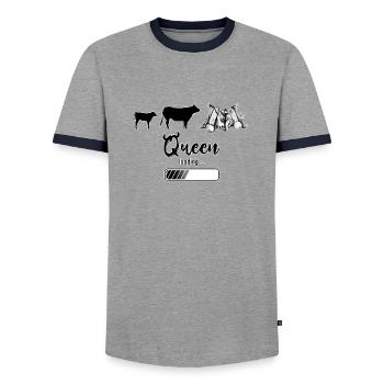 Herens cow, eringer, queen loading - Men's Ringer Shirt - grey/navy  - Front - AI Model Female 172 light (172cm) & AI Model Male 178 light (178cm)