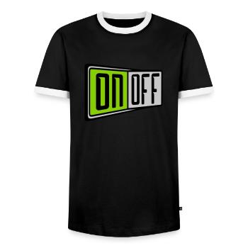 On Off Switch - Men's Ringer Shirt - black/white - Front - AI Model Female 172 light (172cm) & AI Model Male 178 light (178cm)