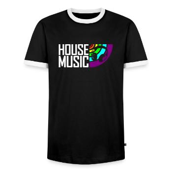 House Musik Kopfhörer LGBTQ+ - Männer Kontrast-T-Shirt - Schwarz/Weiß - Vorne - AI Model Female 172 light (172cm) & AI Model Male 178 light (178cm)