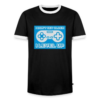 get older level up - Men's Ringer Shirt - black/white - Front - AI Model Female 172 light (172cm) & AI Model Male 178 light (178cm)