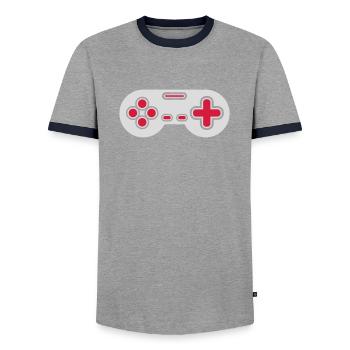 Design Retro Gamer Controller - Men's Ringer Shirt - grey/navy  - Front - AI Model Female 172 light (172cm) & AI Model Male 178 light (178cm)