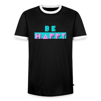 be happy - Men's Ringer Shirt - black/white - Front - AI Model Female 172 light (172cm) & AI Model Male 178 light (178cm)