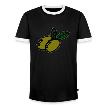 Two olives - Men's Ringer Shirt - black/white - Front - AI Model Female 172 light (172cm) & AI Model Male 178 light (178cm)