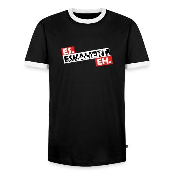 Es. Eskaliert. Eh. - Männer Kontrast-T-Shirt - Schwarz/Weiß - Vorne - AI Model Female 172 light (172cm) & AI Model Male 178 light (178cm)