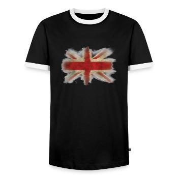 UK Flag Union Jack Ragged Shirt blue - Men's Ringer Shirt - black/white - Front - AI Model Female 172 light (172cm) & AI Model Male 178 light (178cm)