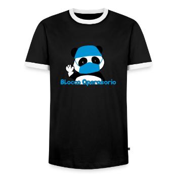 Panda Operating Block - Men's Ringer Shirt - black/white - Front - AI Model Female 172 light (172cm) & AI Model Male 178 light (178cm)