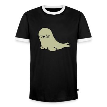 seal 02 - Men's Ringer Shirt - black/white - Front - AI Model Female 172 light (172cm) & AI Model Male 178 light (178cm)