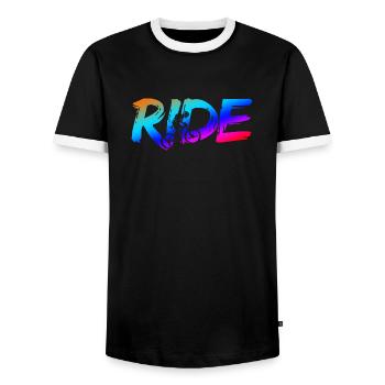 RIDE - MTB Mountainbike Fahrrad Bike Downhill - Männer Kontrast-T-Shirt - Schwarz/Weiß - Vorne - AI Model Female 172 light (172cm) & AI Model Male 178 light (178cm)