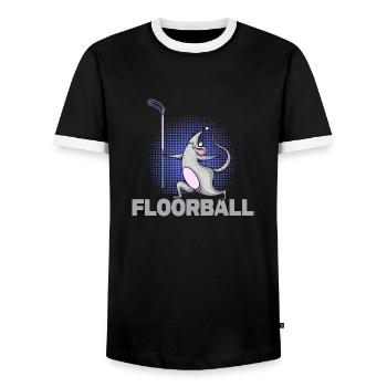 Unihockey Floorball Floorball-Maus Bandy - Männer Kontrast-T-Shirt - Schwarz/Weiß - Vorne - AI Model Female 172 light (172cm) & AI Model Male 178 light (178cm)