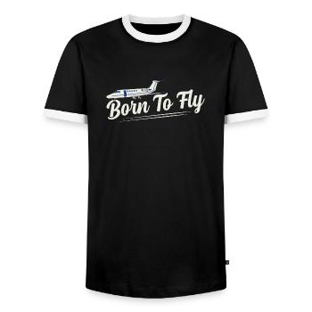 Born To Fly Airline Pilot Aviation - T-shirt contrasté Homme - noir/blanc - Devant - AI Model Female 172 light (172cm) & AI Model Male 178 light (178cm)