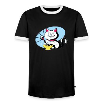 Chat et ramen - T-shirt contrasté Homme - noir/blanc - Devant - AI Model Female 172 light (172cm) & AI Model Male 178 light (178cm)