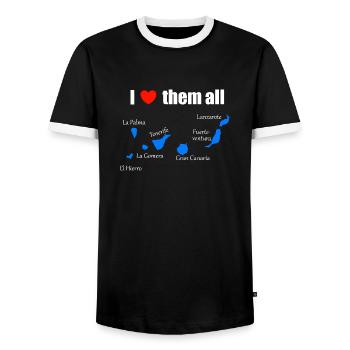 I love them all - Canary Islands - Men's Ringer Shirt - black/white - Front - AI Model Female 172 light (172cm) & AI Model Male 178 light (178cm)