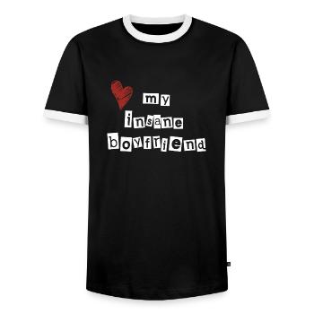 J’aime mon petit ami fou - T-shirt contrasté Homme - noir/blanc - Devant - AI Model Female 172 light (172cm) & AI Model Male 178 light (178cm)