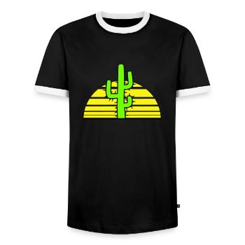 Cactus Sun Prickly Night Desert Sunset - Men's Ringer Shirt - black/white - Front - AI Model Female 172 light (172cm) & AI Model Male 178 light (178cm)
