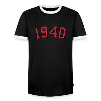 Year of birth sport 1940 - Men's Ringer Shirt - black/white - Front - AI Model Female 172 light (172cm) & AI Model Male 178 light (178cm)