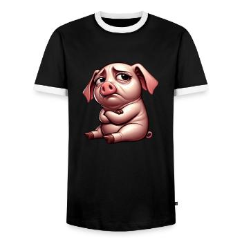 Cute stubborn cartoon pig with interlaced - Men's Ringer Shirt - black/white - Front - AI Model Female 172 light (172cm) & AI Model Male 178 light (178cm)
