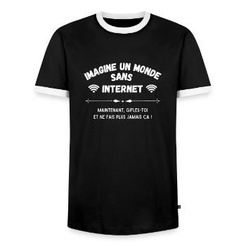 Imagine Un Monde Sans Internet - T-shirt contrasté Homme - noir/blanc - Devant - AI Model Female 172 light (172cm) & AI Model Male 178 light (178cm)