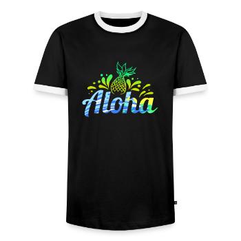 Hawaii Aloha Beach Pineapple Gift for Summer - Men's Ringer Shirt - black/white - Front - AI Model Female 172 light (172cm) & AI Model Male 178 light (178cm)