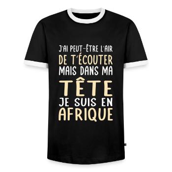 Dans ma tête je suis en Afrique - T-shirt contrasté Homme - noir/blanc - Devant - AI Model Female 172 light (172cm) & AI Model Male 178 light (178cm)