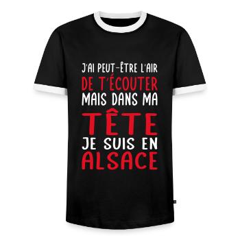 Dans ma tête je suis en Alsace - T-shirt contrasté Homme - noir/blanc - Devant - AI Model Female 172 light (172cm) & AI Model Male 178 light (178cm)